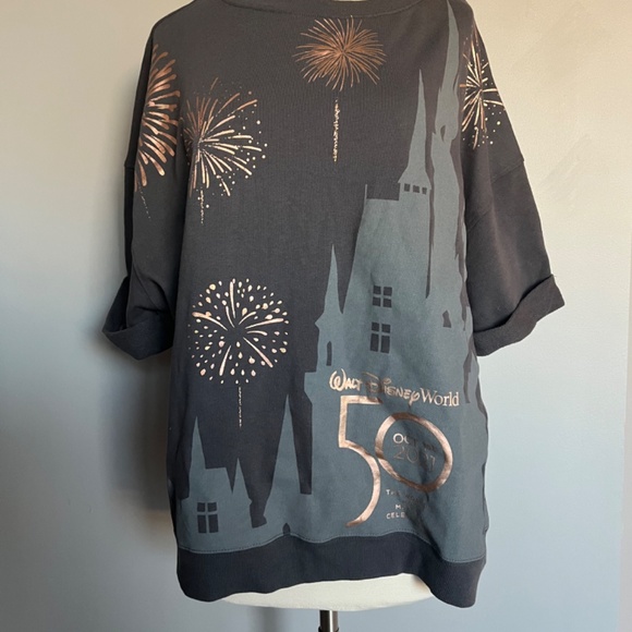 Walt Disney World Cinderella Castle Gray 50 Anniversary Shimmer Sweatshirt Top - Picture 3 of 11